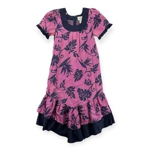 Vintage Lucky You Hawaiian Dress Womens‎ Small Midi Muumuu Floral Ruffle Aloha